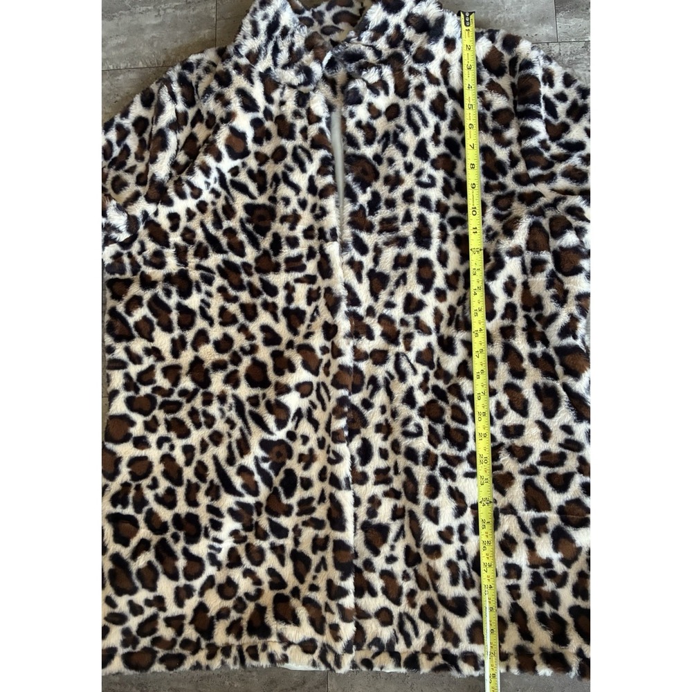 Fashion Cheetah Leopard Print Plush Faux Fur Coat Pockets Womens Sz XL Jacket - Picture 11 of 11